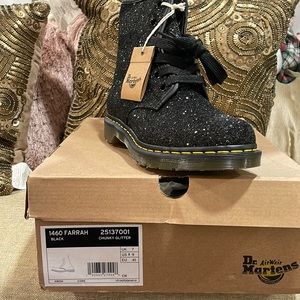 Dr. Martens. Black glitter combat boots. Never worn.